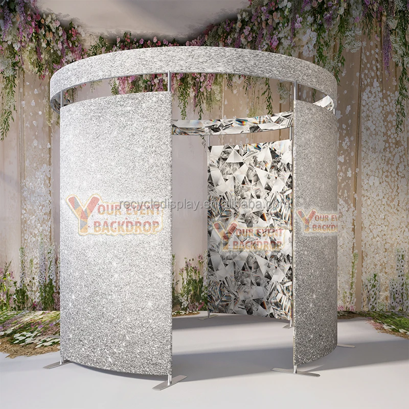 2024  Romans New Vogue Tension Fabric Led Video  Green Screen Custom Stand Circular Sequin 360 Photo Booth Enclosure Backdrop