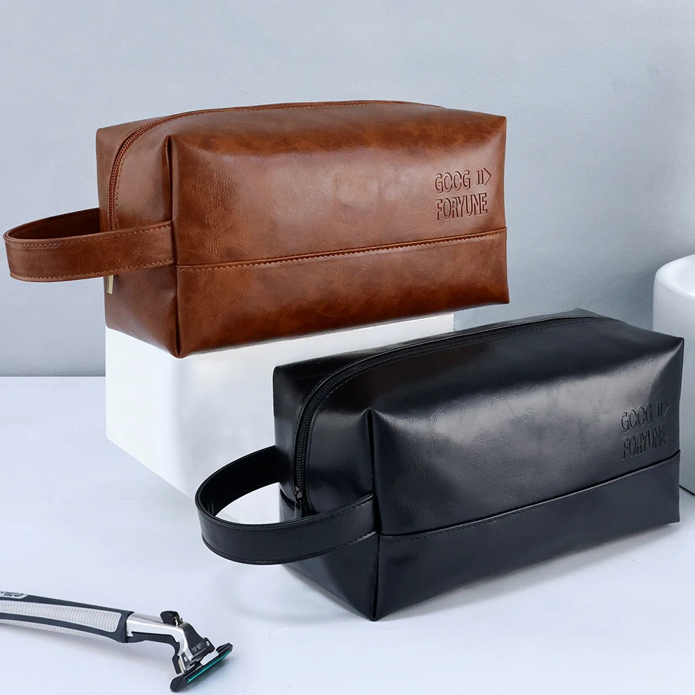 PU Tote Bag Vegan Leather Makeup Bag Zipper Pouch Travel Cosmetic Organizer For Women And Girlscosmetic Leather Bag Brown