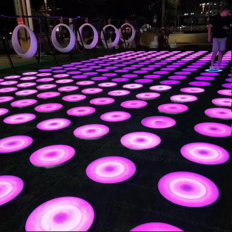 Amusement RGB 50cm Round LED Brick Light Dance Floor Touch Sensitive Floor Lamp for Interactive Activity
