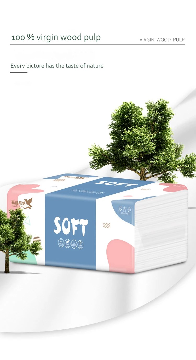 Pop up facial tissue paper oem customized tissue paper 4 ply recycled pulp for home