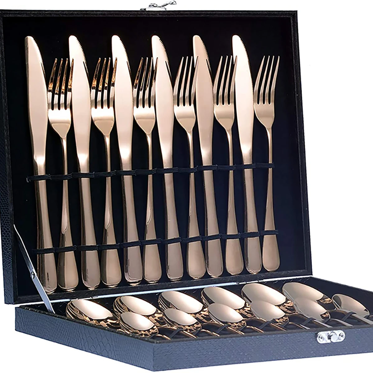 
Hot sale 24pcs cutlery set gift box rose gold spoon and fork stainless steel cutlery set 