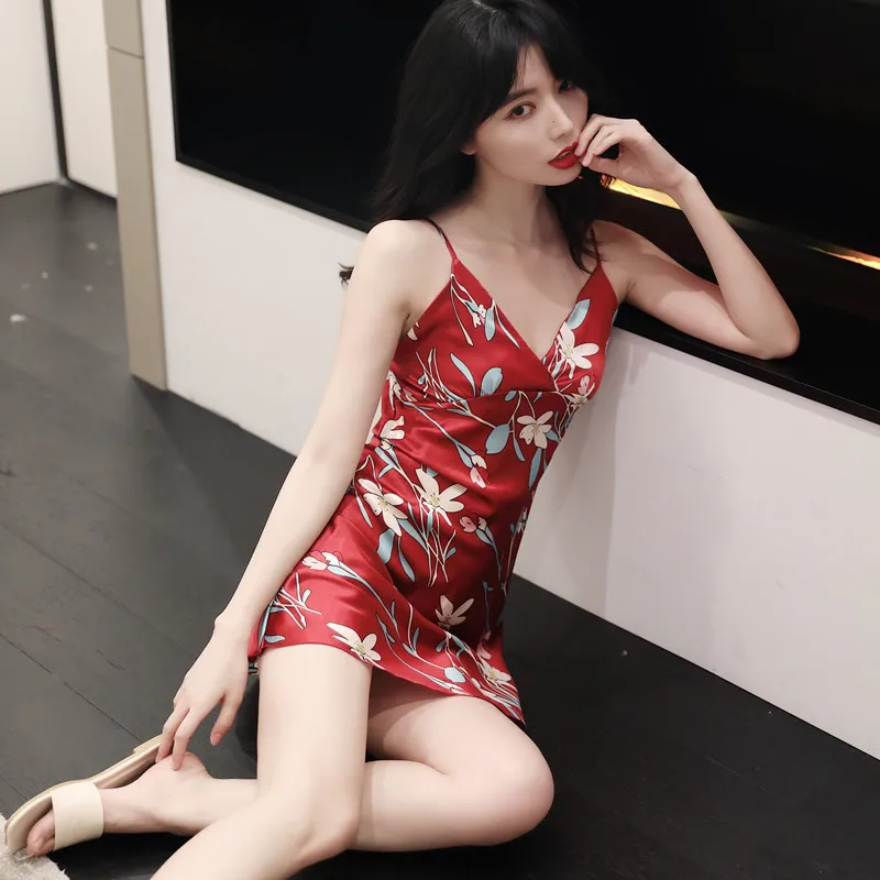 Casual Home Pj Women Lingerie V Neck Nightwear Satin Sleepwear Lace Chemise