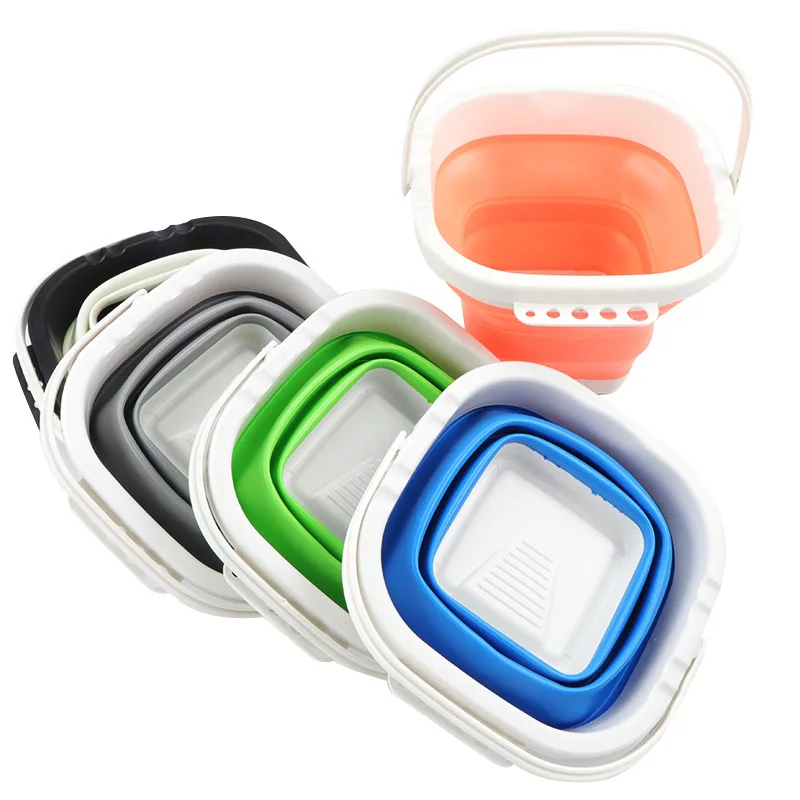 Silicone rubber plastic bucket folding collapsible bucket for outdoor fishing beach home cleaning