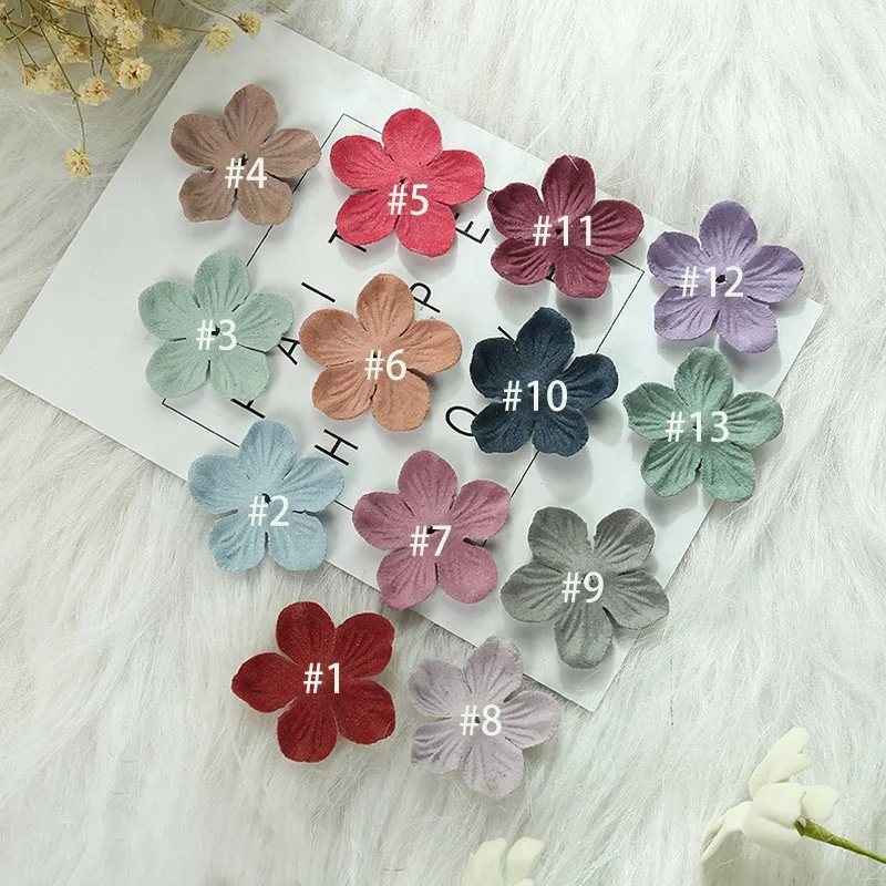 
Hot Sale Multi-color Microfiber Leather Five-petal Handmade Clothing Accessories Artificial Flower Decorations 