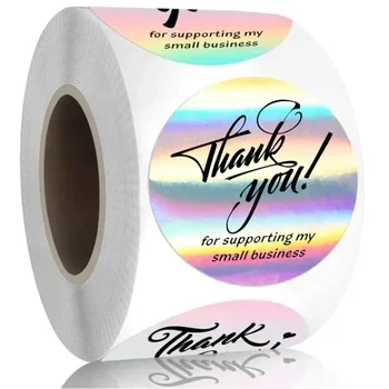 custom logo sticker sheets vinyl hologram printing paper holographic cute thank you transparent floral die cut label stickers
