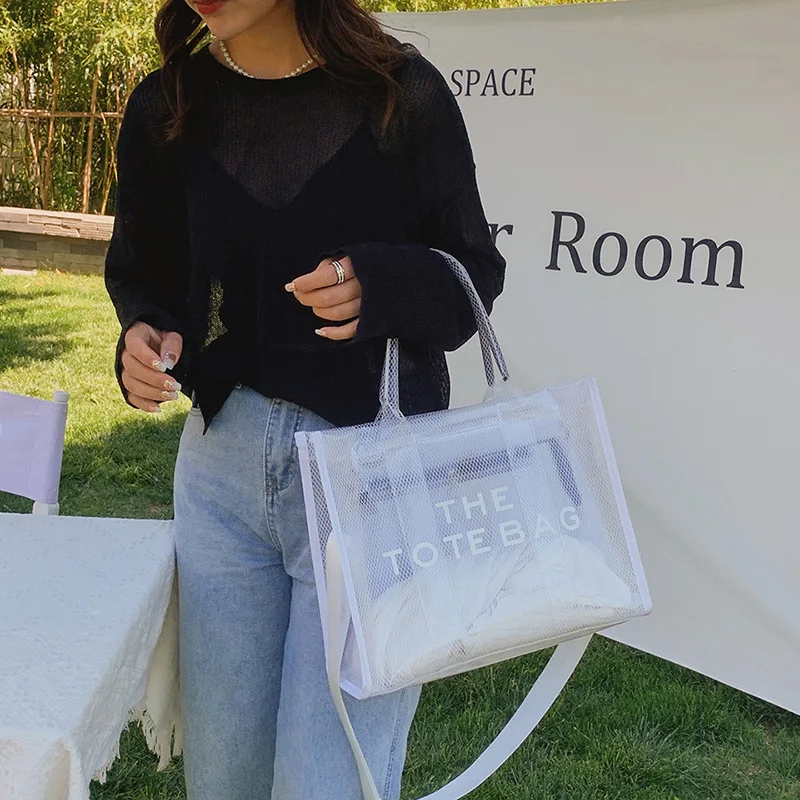 Tiktok Hot Women Massage Pink Bling Bubble Slides Rhinestone and Fashion Clear Jelly Tote Bag Set for Summer