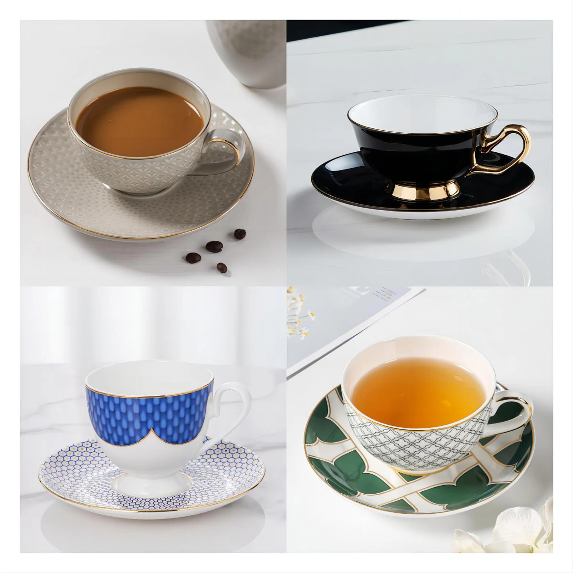 PITO Chaoan Factory White Customize Cups Wholesales Ceramic Espresso  Coffee Cups Bone China Coffee Tea Cup Set