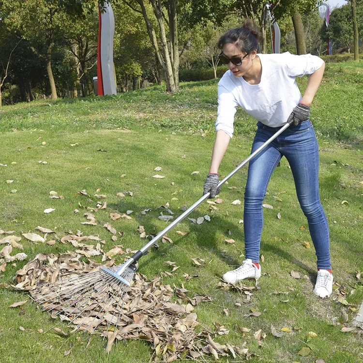 Leaf Rake Lawn Rake Garden Rake with 157mm long Lightweight Aluminum Handle, Durable Plastic Head 18 Tines