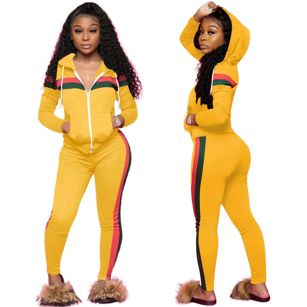 
TG37 2021 pullover hoodies two piece set solid casual sports long sleeve plus size 2pcs sets women clothes 