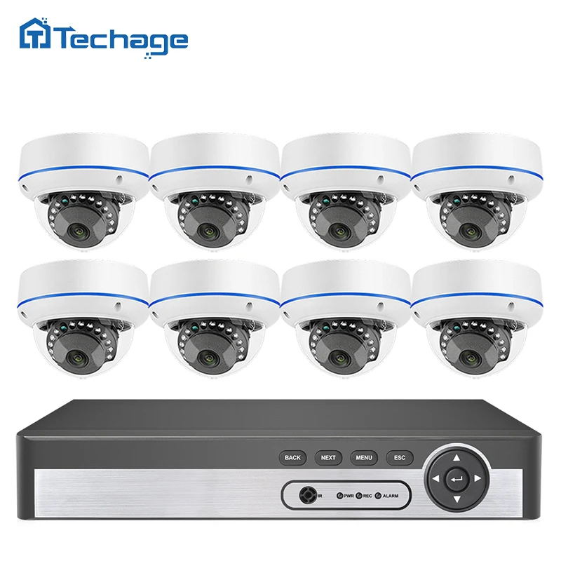 Techage IP Dome Camera with 8 Camera Audio IR Night Vision 4MP 8CH Poe NVR Kit Motion Detection