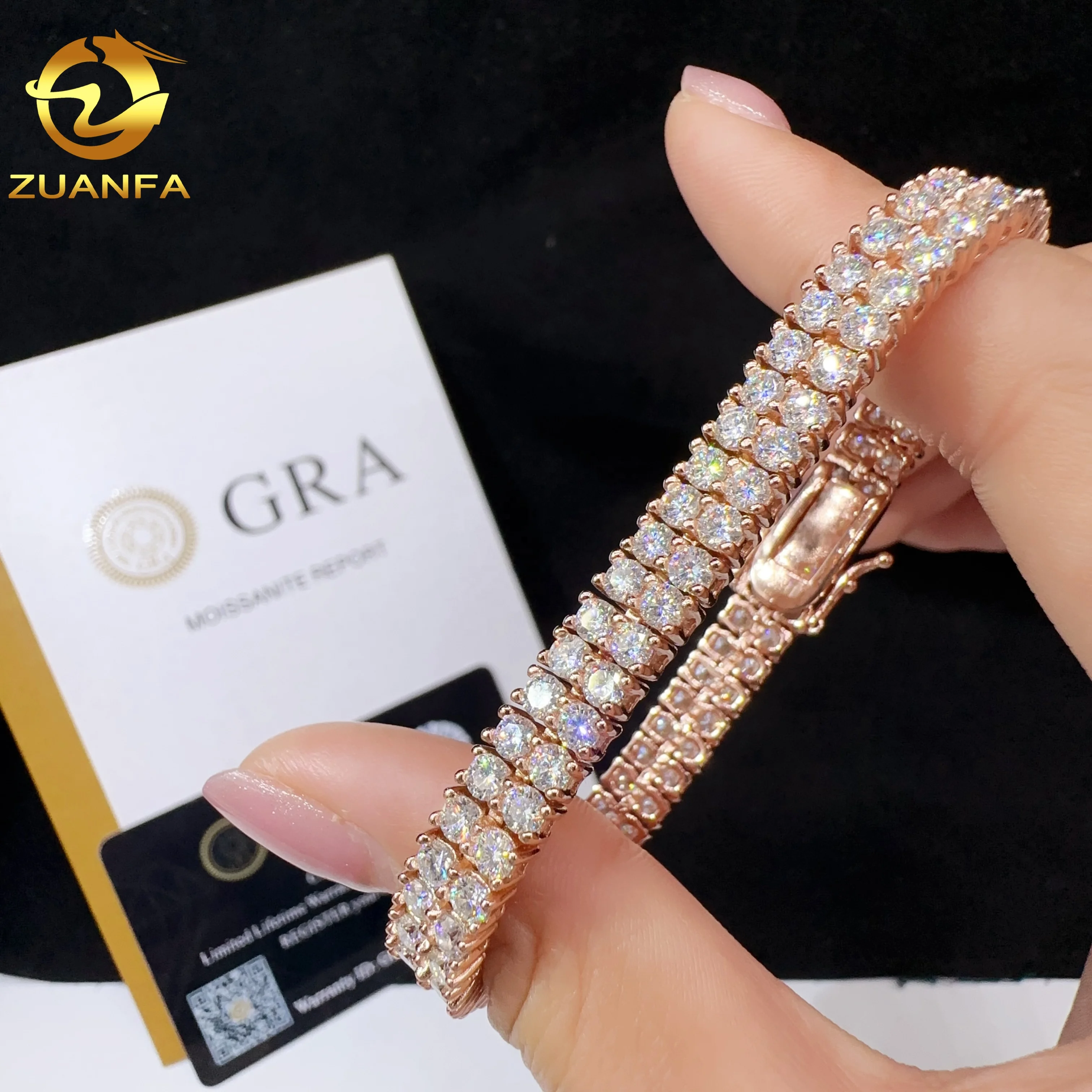 New design two rows diamond real gold plated bracelet sterling silver 925 vvs moissanite hip hop jewelry lab diamond tennis chai