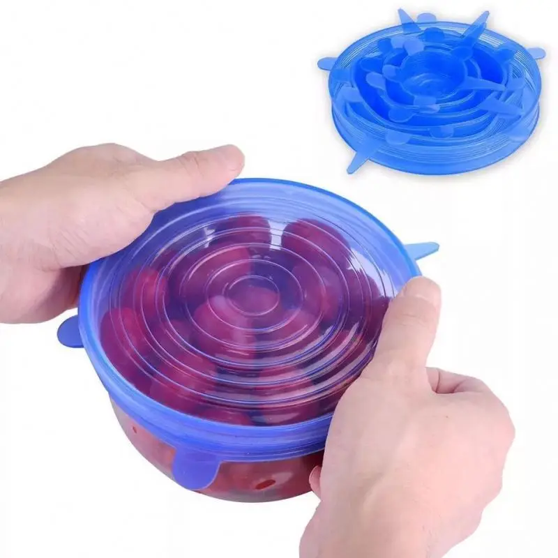 Silicone Food Fresh Keeping Covers Popular 6Pcs Food Wraps Reusable Silicone Vacuum Stretch Lids Saran Wraps Ornization