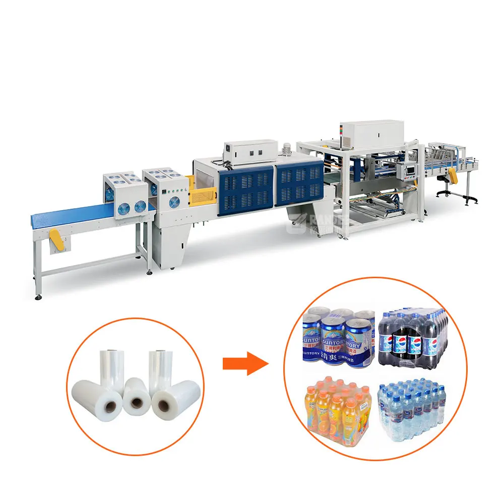 High speed automatic plastic bottle film shrink wrapping packing machine price for sale