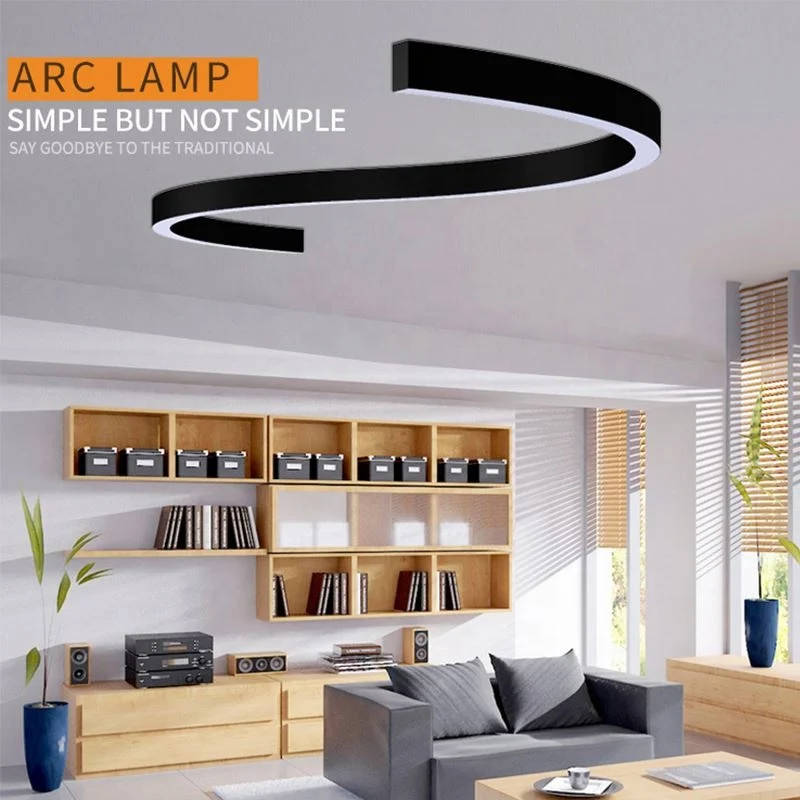 2022 New Modern Restaurant Indoor Kitchen Linear Curve Aluminum Gold LED Chandelier Pendant Hanging Light