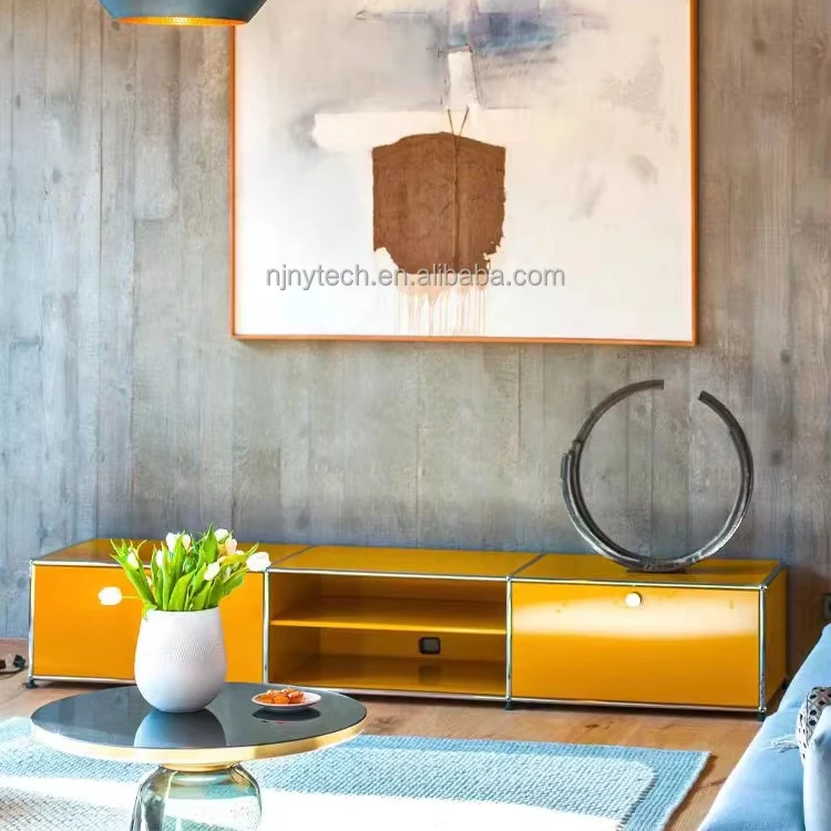 Stainless steel TV cabinet tv stand modern simple storage rack network storage cabinet TV side cabinet