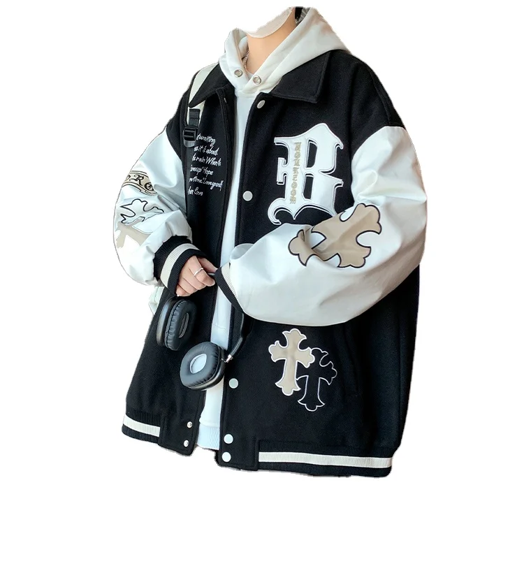 Men Autumn Baseball Bomber Jacket Plus Size Pu Sleeve Leather Bomber Jacket Letterman Varsity Jacket For Men Unisex