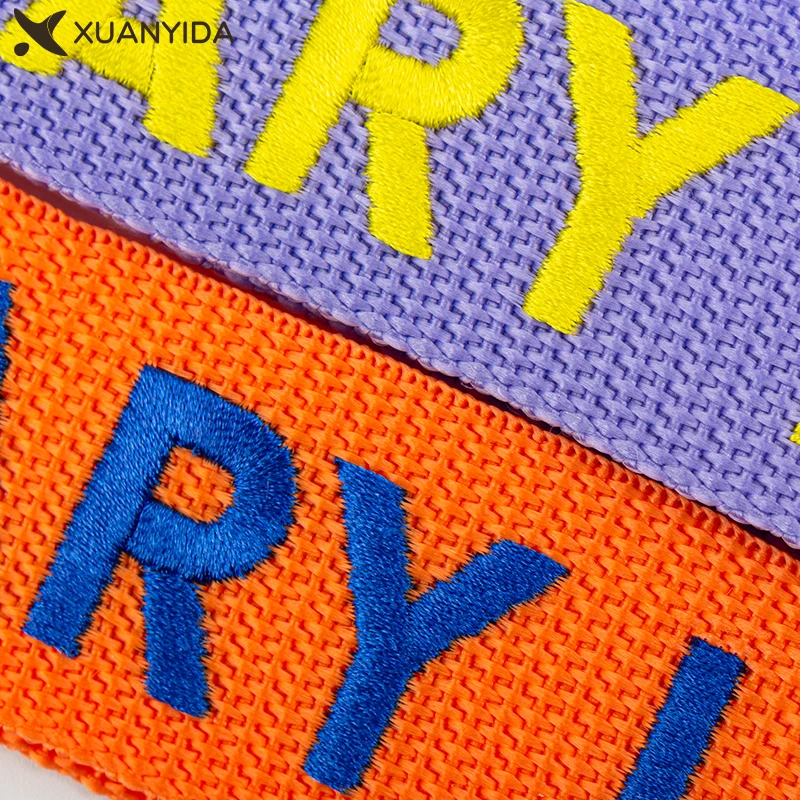 Custom Korean Cotton Kids Name Bag Tag Embroid Canvas Tag Strap Iron on Embroidery Patches Ribbon Tape for Children Girls Boys