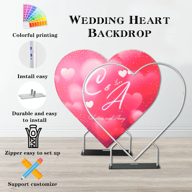 Wholesale New Designer Wedding Heart Shape Arch Backdrop Portable Pillow Case Backdrop Heart Stand Backdrop
