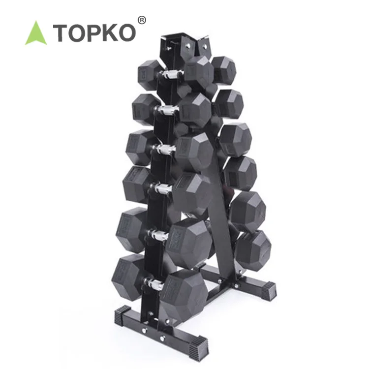 TOPKO black rubber hexagonal dumbbells gym use 10 kg 40kg 50kg hex dumbbell set for sale