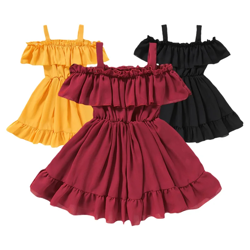 
Latest style infant babies skirts toddler kid clothes children clothing party flutter shoulder sleeveless baby girls dresses 