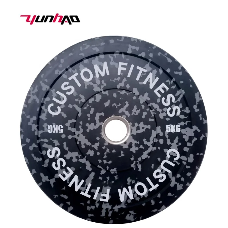 YunCheng Hot Sale Custom Logo 5-25 KG Fleck Camouflage Weightlifting Barbell Plates Change Rubber Bumper Plates Set Lbs