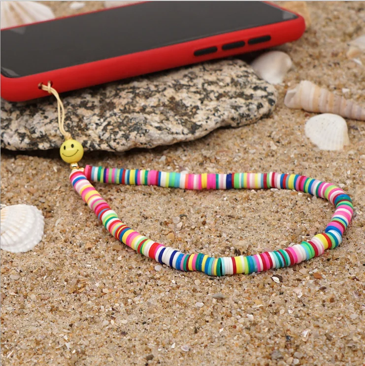 Zuowen Fashion clay beads seed beads phone chains, smile beads design strap phone chain charm