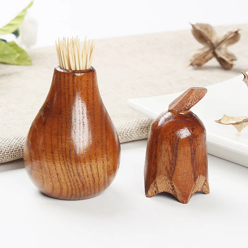 Natural Gourd Shape Wooden Toothpick Holder Box Toothpick Container Case for Toothpick Storage