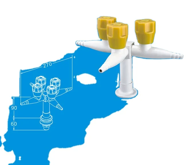 Three water outlet Lab Tap with PP handle