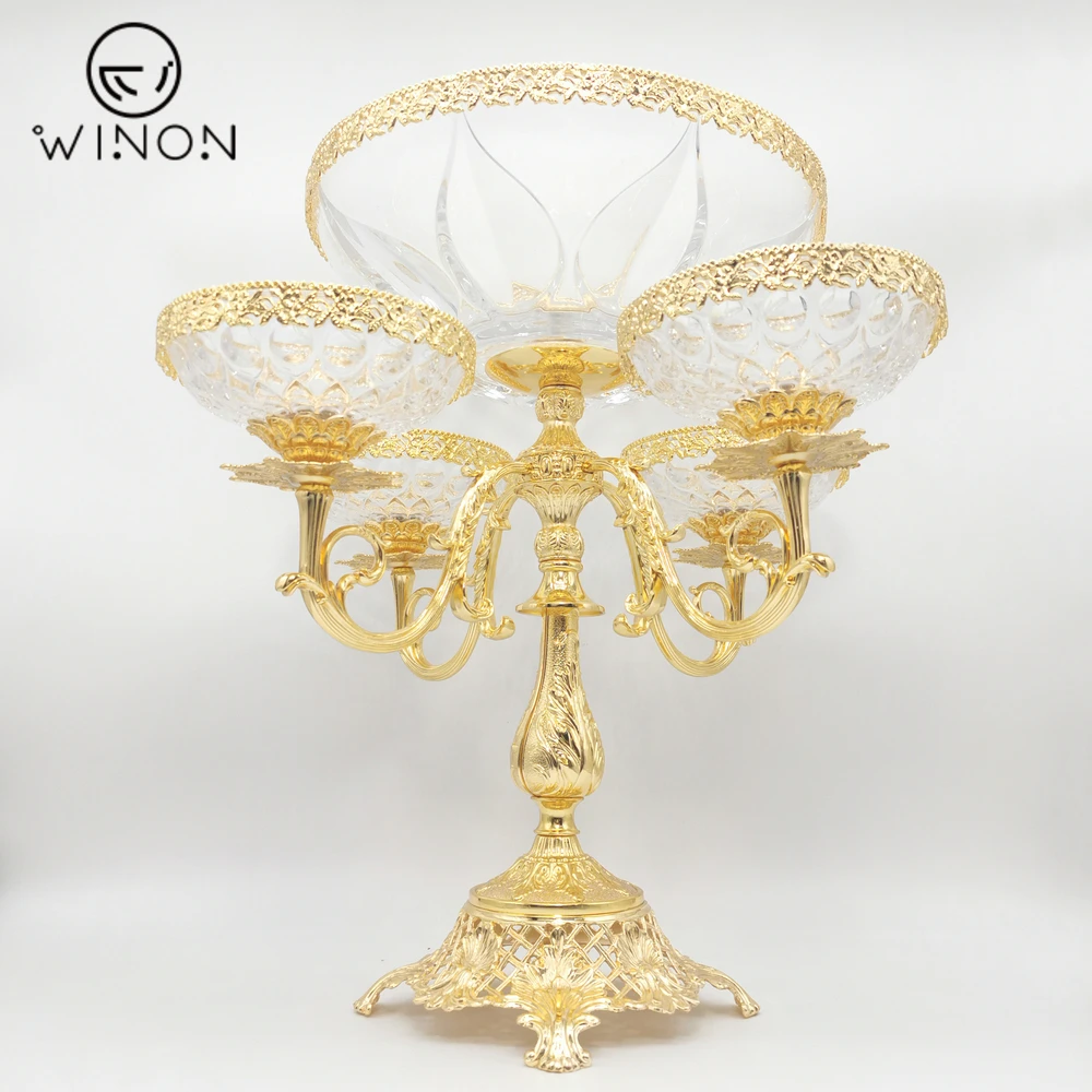 Luxury Restaurant hotel home Golden plated big size glass bowl Pasuda with small size plate with base for dinner party wedding