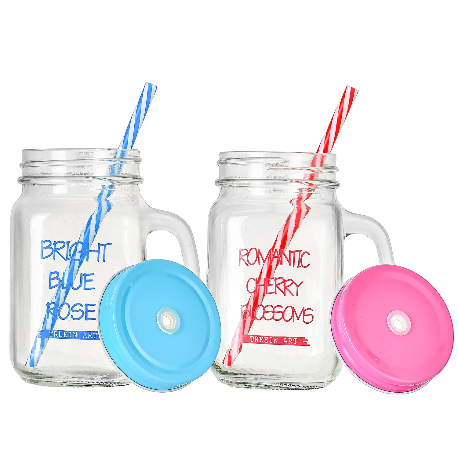The New Listing 500ml Handle Glass Coffee Mugs Square Glass Mason Jars With Straw And Lid