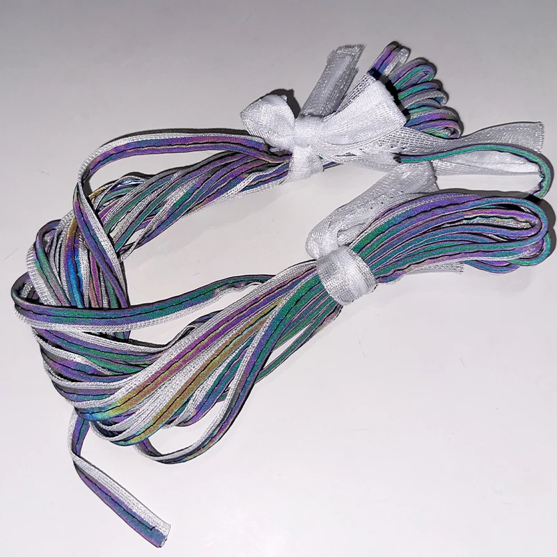 Rainbow Glow in The Dark Knitted Reflective Fabric Strip Piping Tape for clothing