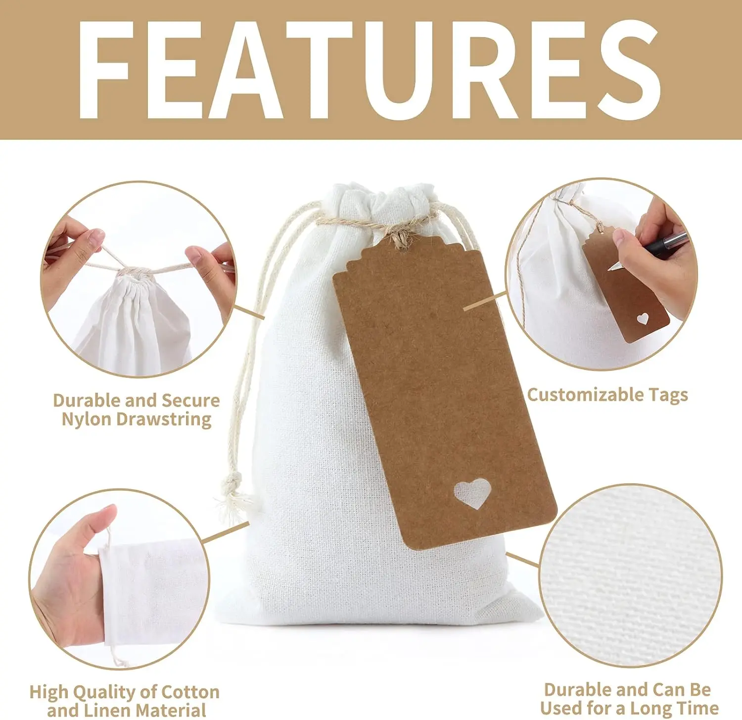 Wholesale Jewelry Home Goods Christmas Banquet Reusable Cotton String Muslin Linen Gift Bags Small Mini