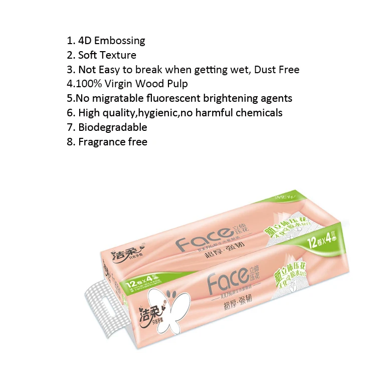 Hot Selling Toilet Paper Roll Standard Toilet Tissue Roll 12 Rolls One Pack Tissue Paper