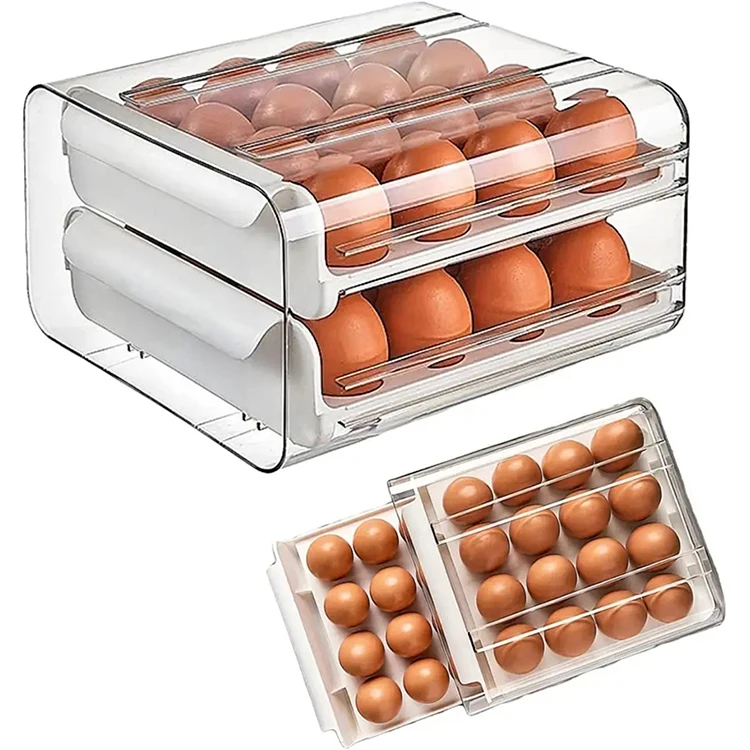 Egg Storage Container Kitchen Fridge Organizer Drawer Egg Plastic Storage Box 32 Grid 2-Layer Egg Container Trays