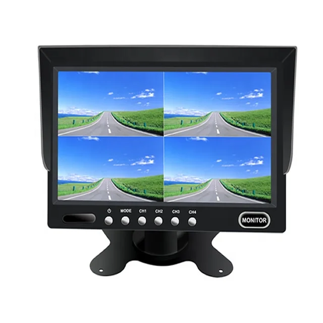 TFT Color Display Truck Bus 7 Inch Quad Screen Four Split Car Monitor 16:9 4CH Cvbs Video Input With Sun Visor for Backup Camera