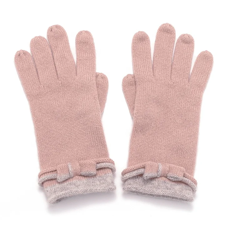 Wholesale Pure Cashmere Warm women knitted gloves and Mittens for Winter