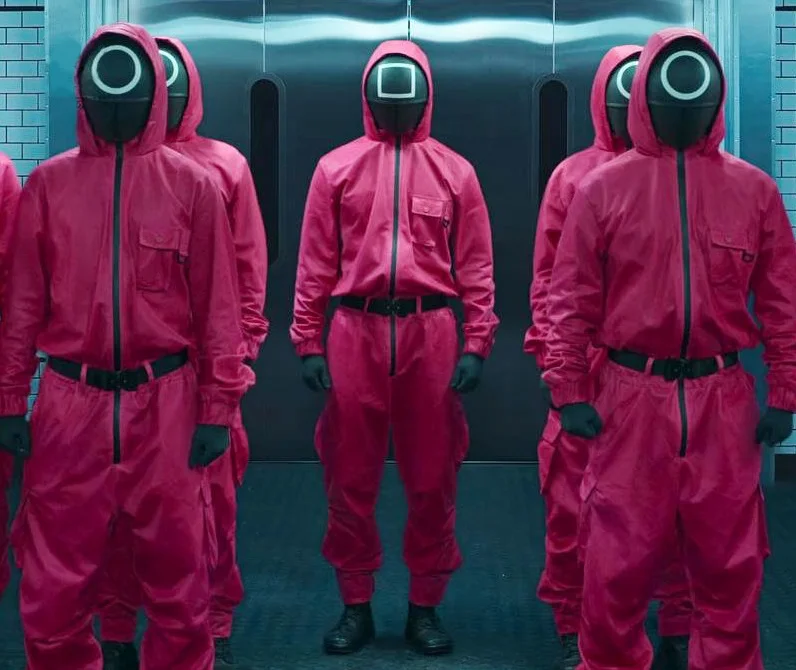 Squid game villain Red jumpsuit cosplay costume Halloween party Round with Face hot