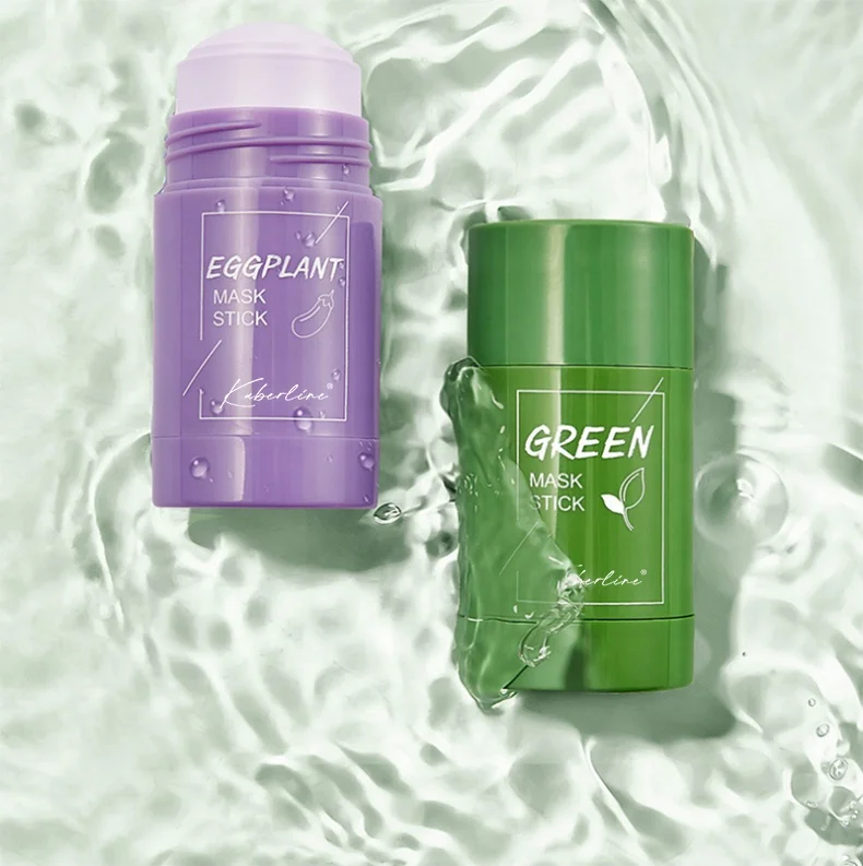 Solid mud film stick applied facial mask for deep cleaning eggplant green tea mud film for removing grease blackheads