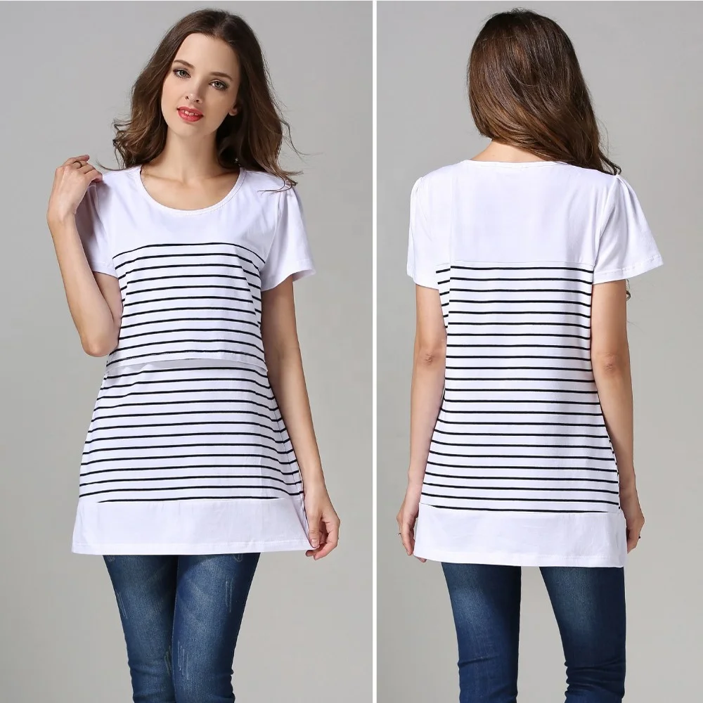 Оптовая продажа, трикотажная эластичная хлопковая Футболка большого размера для беременных, одежда для грудного вскармливания с коротким рукавом, топы для кормления, одежда для лактации