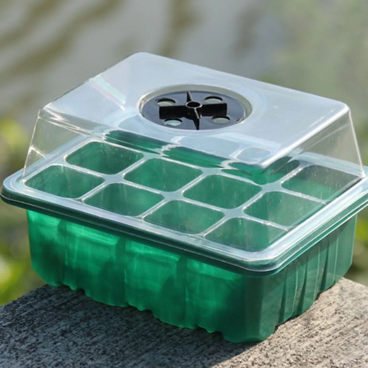 12 Cells Seedling Starter Tray Germination Grow Box with Humidity Dome Seed Starting Trays Plant Starter Kit and Base