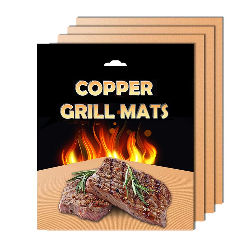Heavy Duty Easy to Clean Customized Non Stick Copper BBQ Grill Mat for Grilling