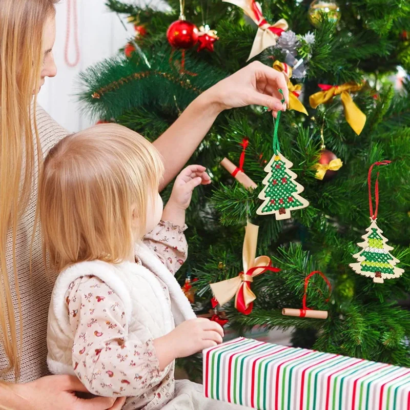 Hot Sale Christmas Trees Wooden Cross Embroidery Ornaments DIY Cross Stitch Kit