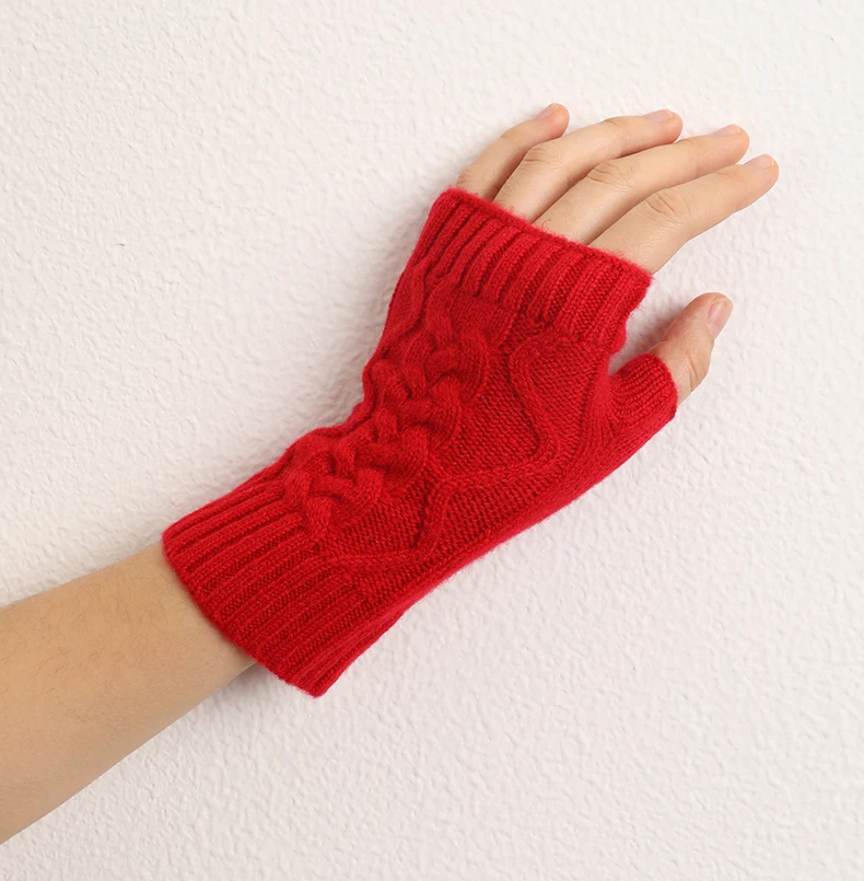 Luxury 100% Pure Cashmere Fingerless Gloves Mittens for Women for Outdoor Scenes