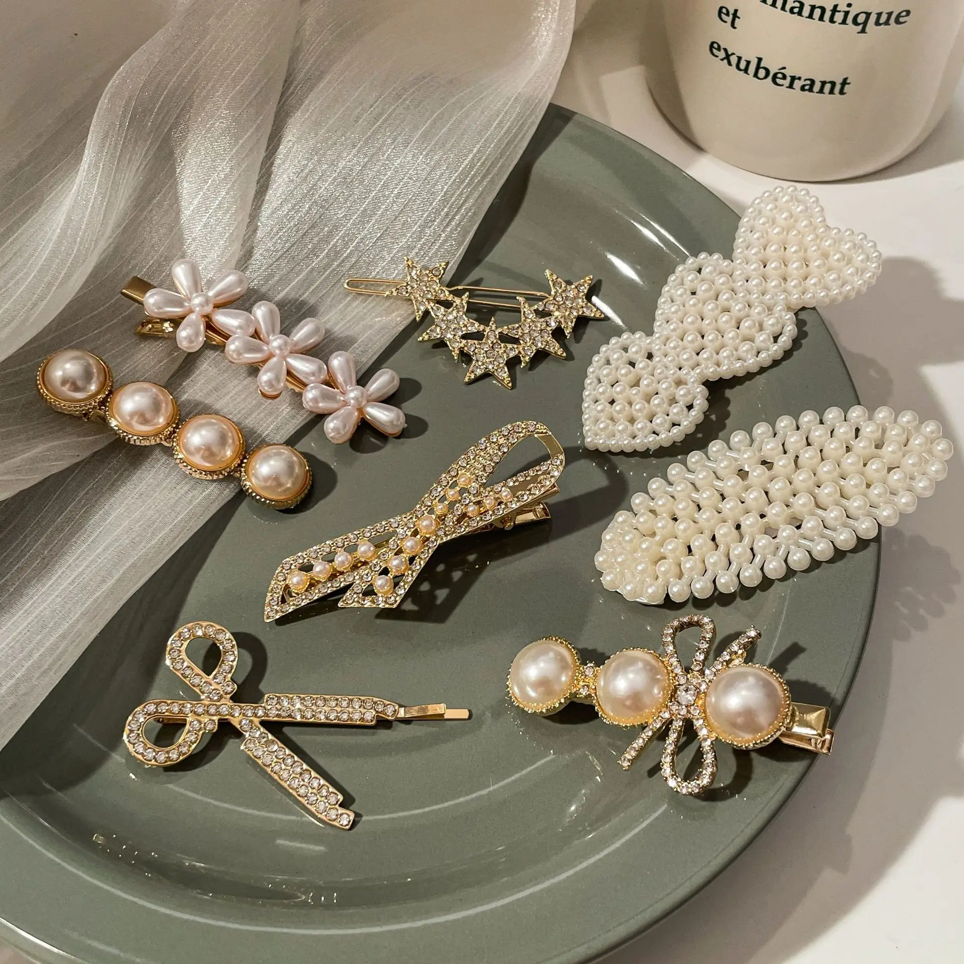 Wholesale Factory Korean Diamond Rhinestones Custom BB Hairpins Pearl Beaded Bride Hair Clips for Women Girls Accessories