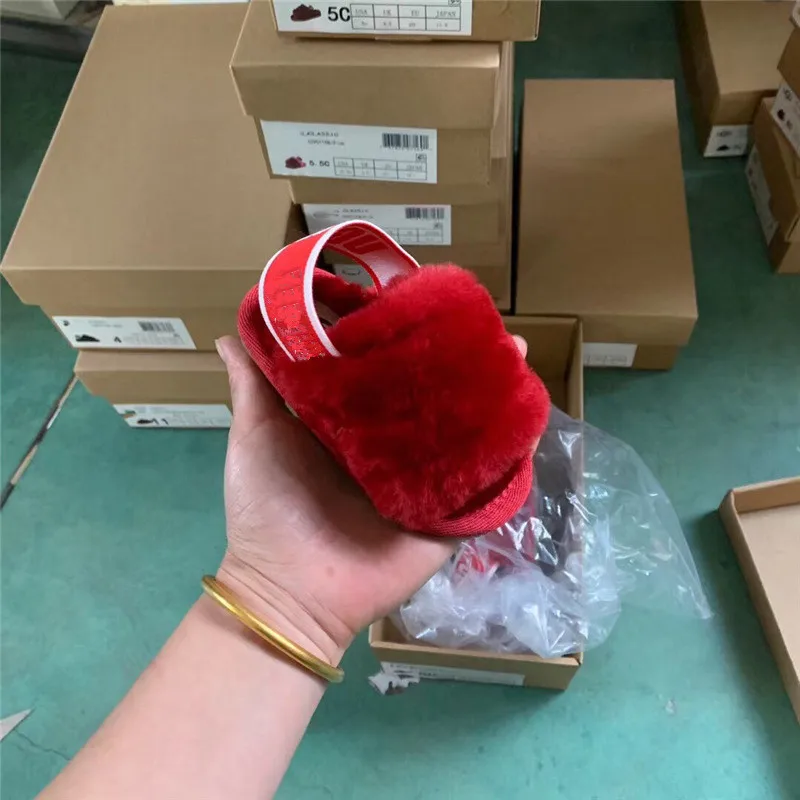 Сандалии детские Нескользящие, мягкие шерстяные шлепанцы, натуральный мех, карамельные цвета, детские тапочки из овчины, новый дизайн