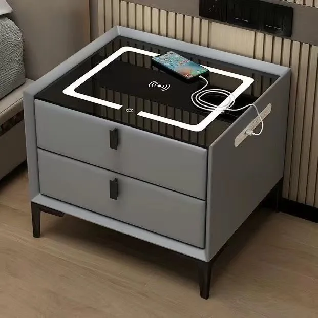 Luxury Modern Bedroom Furniture Wooden Intelligent Bedside Coffee Table with USB Wireless Charging Feature Storage Living Room