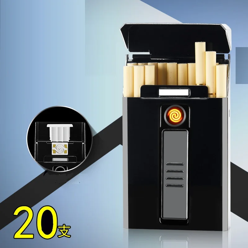 Smoking Accessories Lighter Cigarette Box 20pcs Wind Proof Refillable Cigarette Case With Lighter