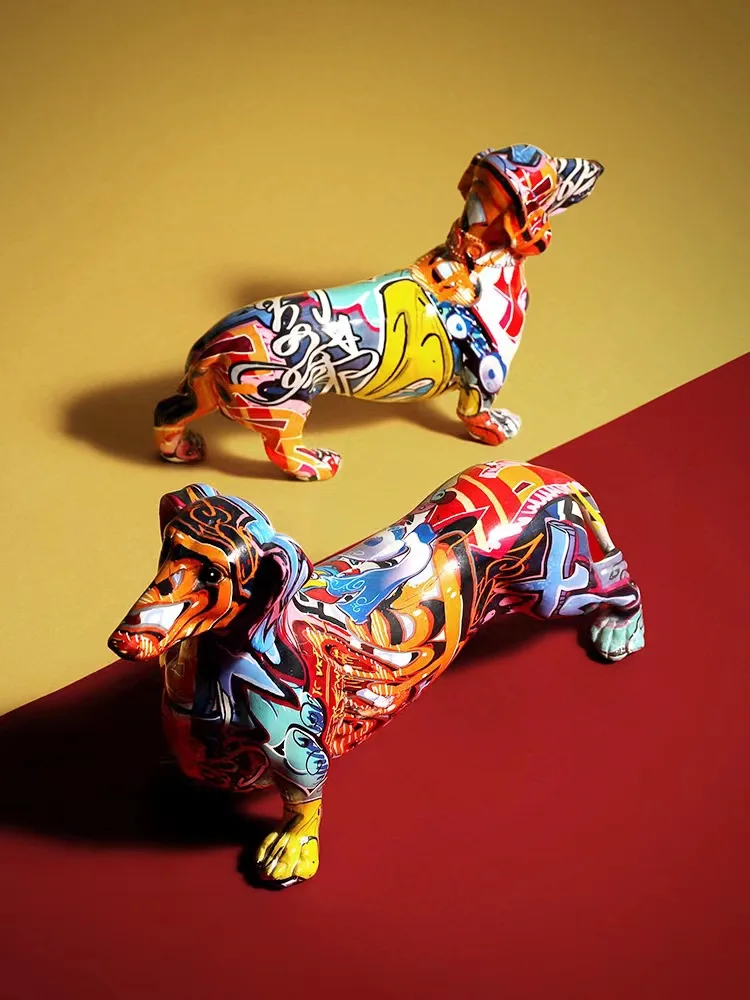 New Animal Colorful Popular Hot Sell Living Room Home Decorative Luxury Ornaments Dachshund Dog Sculptures Handicrafts
