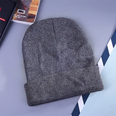 Wholesale Cheap Custom Cuffed Knit Hats Thick Melon Cap Wool Beanie Knitted Hat Winter Warm Pure Color Keeping Warm Plush Unisex