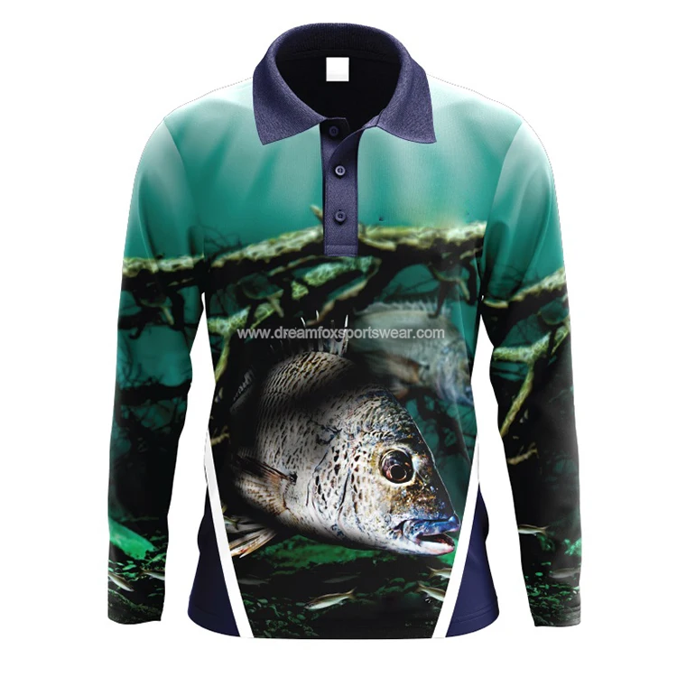 Custom sublimation fishing shirts button long sleeve  summer  UPF50+ youth fishing polo t-shirt wholesale